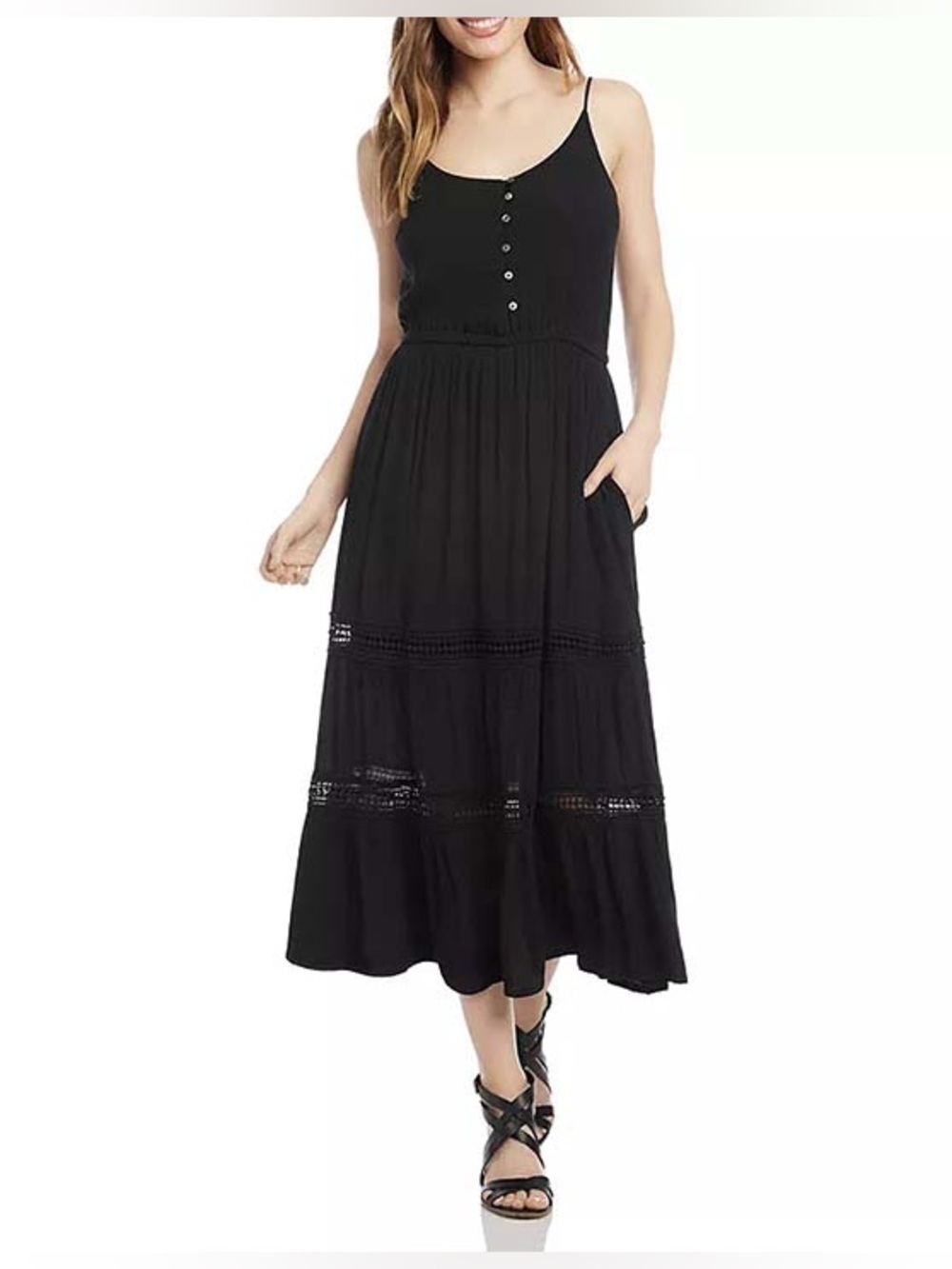Karen Kane Lace-Inset Midi Dress Black Sleeveless Size Small